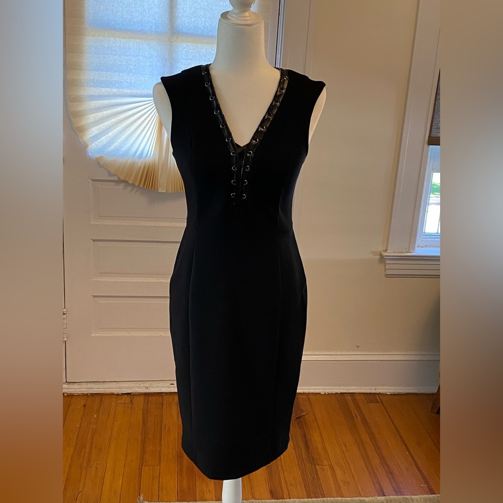 Ashley Graham Beyond — Black Faux Leather Lace Up Sheath Dress — Size 4